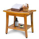 20" Premium Teak Shower Bench with Shelf & Handle, Solid Teak Shower Stool, Durable Waterproof Seat for Inside Shower, Teak Wood Bench for Bathroom, Indoor & Outdoor Use GRBEEVIITEK