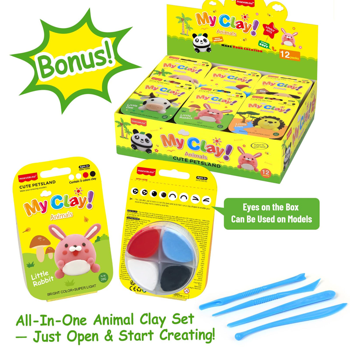 Air Dry Clay Kit for Kids - 12 Portable Packs, Soft & Mess-Free Clay with Tools & Tutorials, Birthday Gift for Girls Ages 3-12, Creative Arts Crafts Travel Toys for Girls Boys - Halloween Party Favors MOEVERLIW