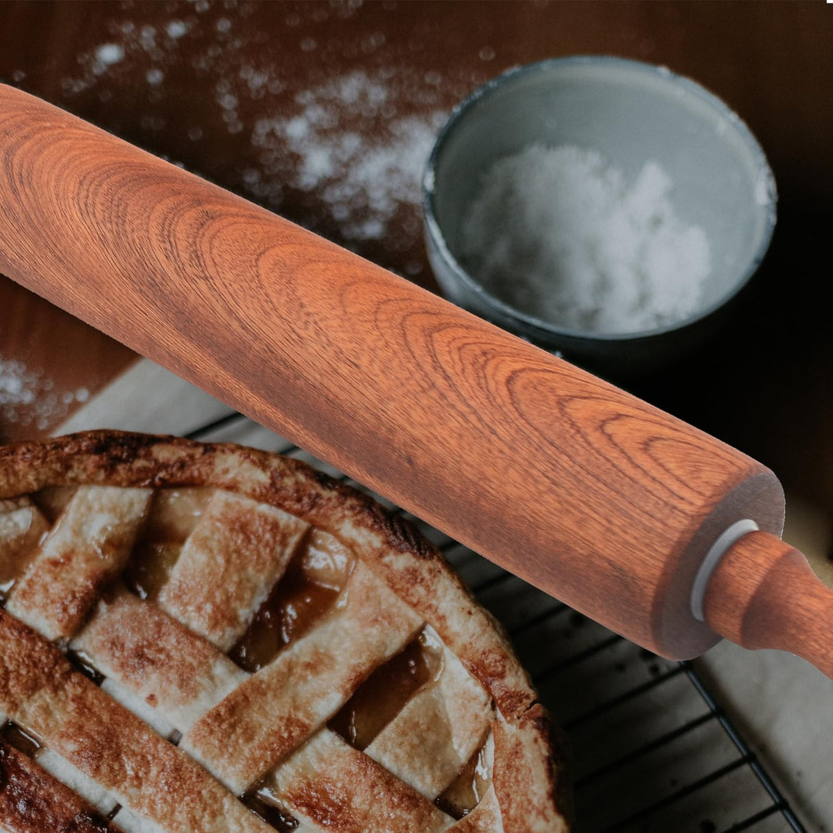 TUSIWIT Classic Sapele Wooden Rolling Pin With Handles,Wood Baking Roller （17''L x 1.77"W) TUSIWIT