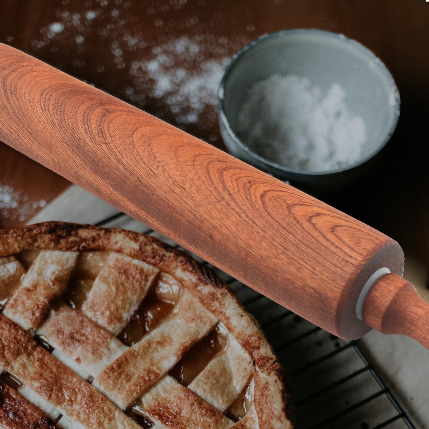 TUSIWIT Classic Sapele Wooden Rolling Pin With Handles,Wood Baking Roller （17''L x 1.77"W)