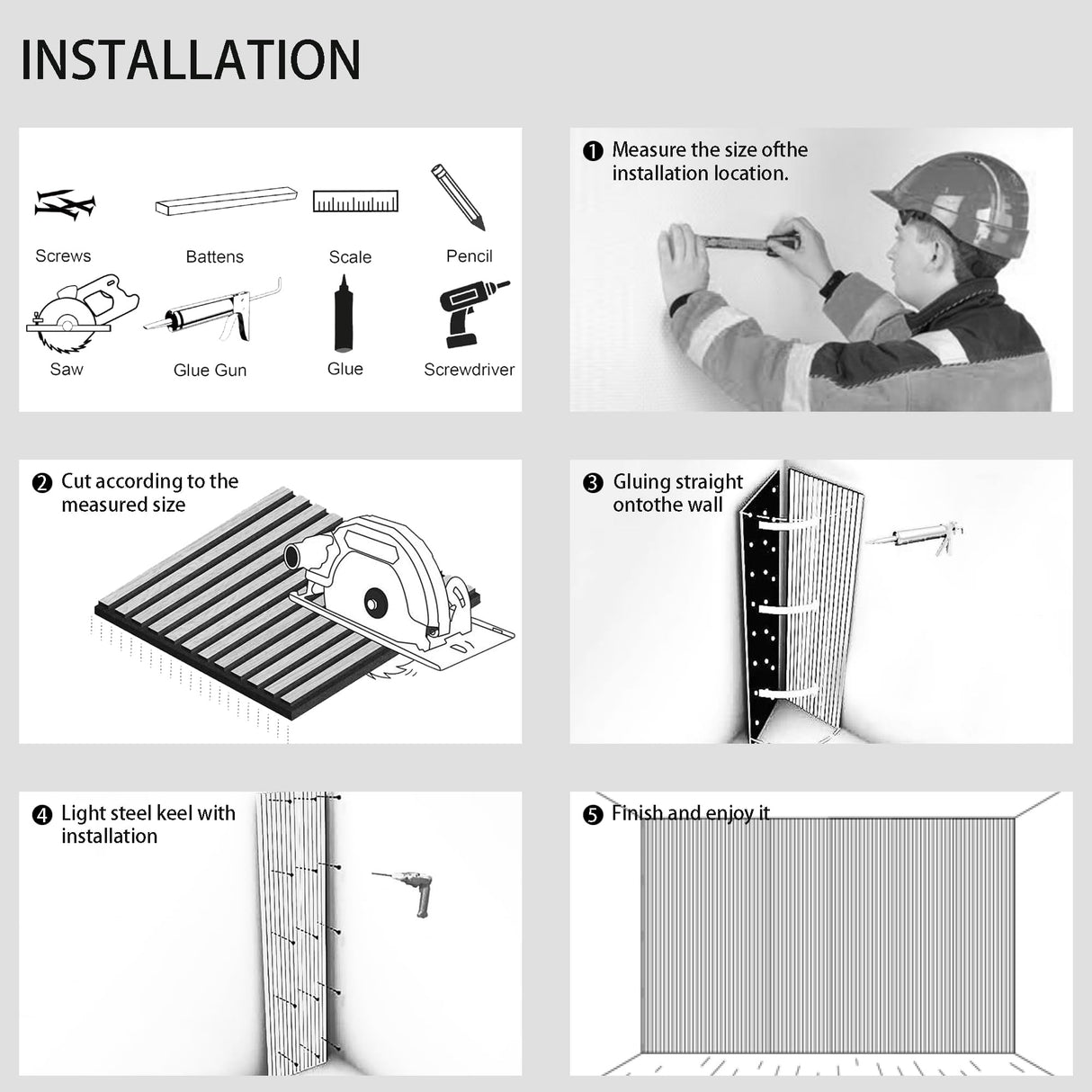 INNO STICKERS 3-Piece Wood Slat Wall Panel for Interior Wall Decor Noise Cancelling 94.5" x 11.4" Acoustic Decorative 3D Sound Absorbing Wall Paneling, Black Oak, 22.4 Sq.Ft INNO STICKERS