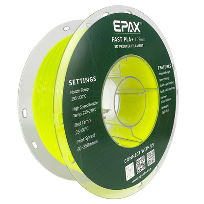 EPAX 1.75mm Fast PLA+ 3D Printer Filament Neon Yellow, High Speed PLA 3D Printing Filament, Dimensional Accuracy +/- 0.03 mm, 1KG Spool (Neon Yellow) - WoodArtSupply