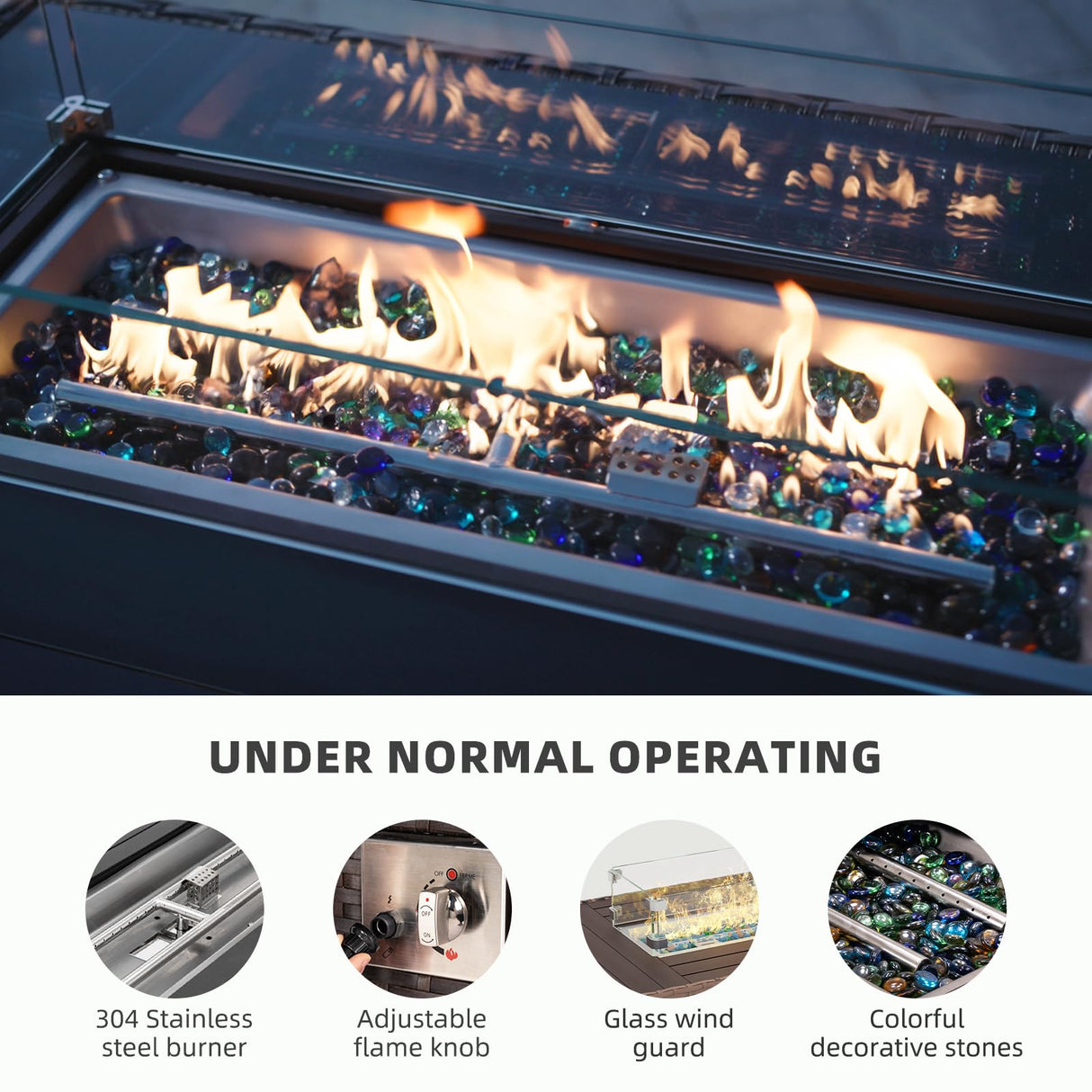 Amopatio 8-Piece Outdoor Patio Furniture Set with 44" Fire Pit Table, Modern Rattan Sectional Couch with Tempered Glass Coffee Table, Thickened Cushions and Include Waterproof Cover (Dark Grey) Amopatio