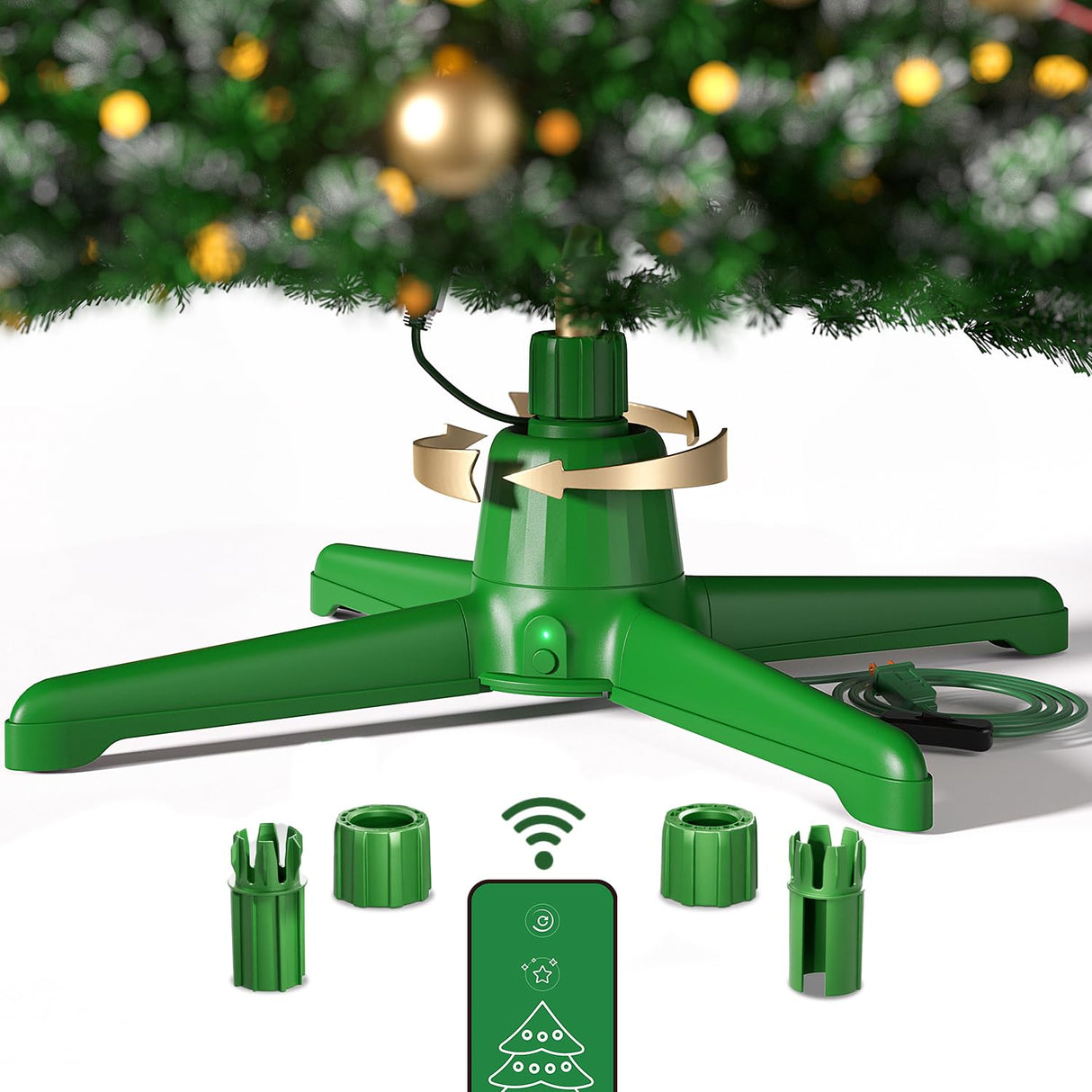 Springlift Rotating Christmas Tree Stand with Remote Control for Up to 7.5 ft 90 lb Artificial Tree, 625 Watts of Power - Green Adjustable Sturdy Base Springlift