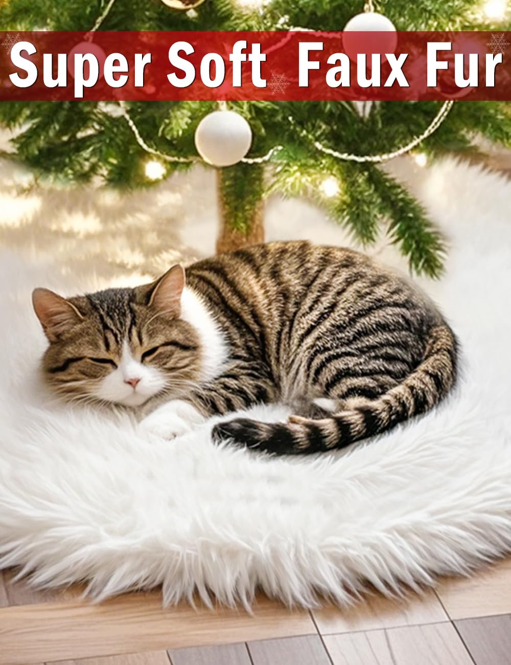 Multiwins 48 Inch Faux Fur Christmas Tree Skirt, Fluffy Plush Skirt for Christmas Tree, White Christmas Tree Rug Skirt Perfect for Christmas Party Decorations multiwins