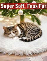 Multiwins 48 Inch Faux Fur Christmas Tree Skirt, Fluffy Plush Skirt for Christmas Tree, White Christmas Tree Rug Skirt Perfect for Christmas Party Decorations multiwins