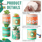 SiliFine Set of 11 Paint Your Own Kit DIY Flower Pot Painting Includes 8 Pcs Unpainted Ceramic Succulent Planters 2 Pcs Color Paints 1 Set Paint Brushes for Classroom Craft Activity (Bohemian) SiliFine