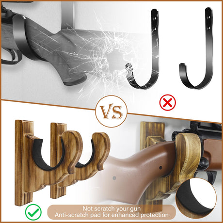 Giassvio Rifle Gun Rack Wall Mount - Wooden Shotgun Hooks Holder Horizontal, Single Gun Display Hanger for Wall, Charcoal Brown Giassvio