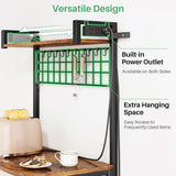 Bakers Rack with Power Outlet, Kitchen Shelves Microwave Stand with Wire Grid and 10 Hooks, 4 Tiers Coffee Stand (Rustic Brown, 23.5 x 15.6 x 52.8 Inches) SNTD