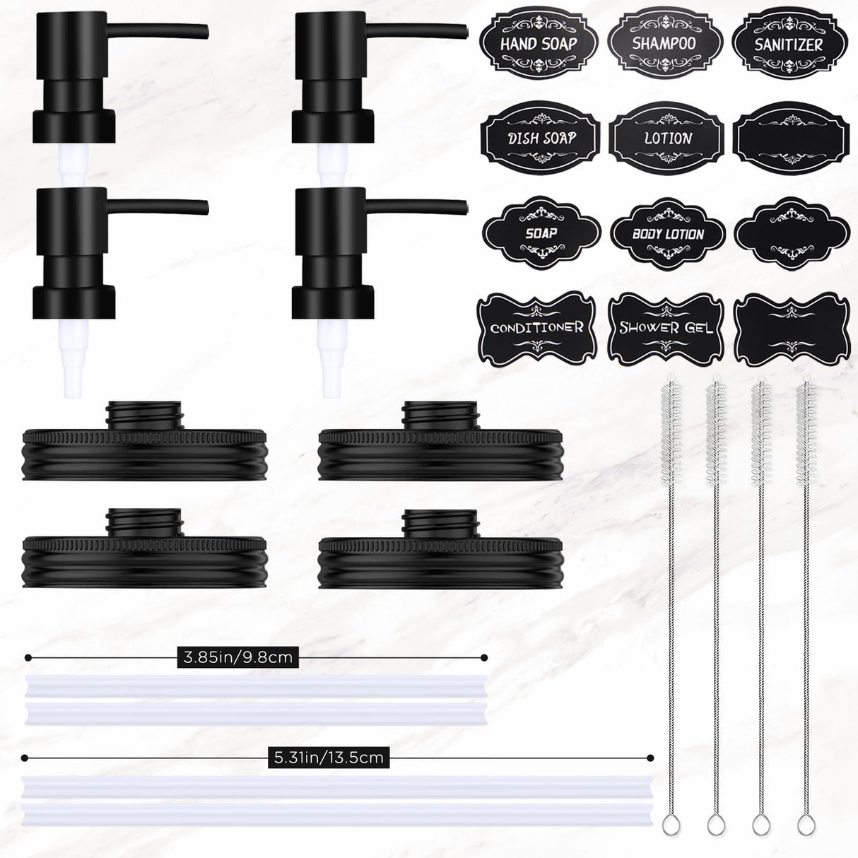 Watsango Mason Jar Soap Dispenser Set, Rustproof Plastic Lotion Pump and Lids Accessories for Regular Mouth Mason Jar and Farmhouse Kitchen Counter Decor- 4 Pack Black Watsango