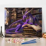 Rebotipy Fantasy Dragon with Ancient Books DIY Paint by Numbers for Adults Beginner,Enchanting Purple Dragon in Mystical Library,Painting by Numbers Kits DIY Oil Painting for Home Decor 40x50cm Rebotipy