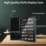 YRCKUDZKG Knife Display Case for Collections, Pocket Knife Display Case with HD Tempered Glass, Lockable Storage Cases with Removable Shelves, Wall-Mounted 7-Layer Wood Cabinet, Black YRCKUDZKG