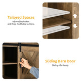 DWVO 67.3" Farmhouse Kitchen Pantry, Storage Cabinet Baker Rack with Power Outlet, Freestanding Hutch with Barn Door & Drawer, Buffet Sideboard with Microwave Stand for Dining Room, Rustic Brown DWVO