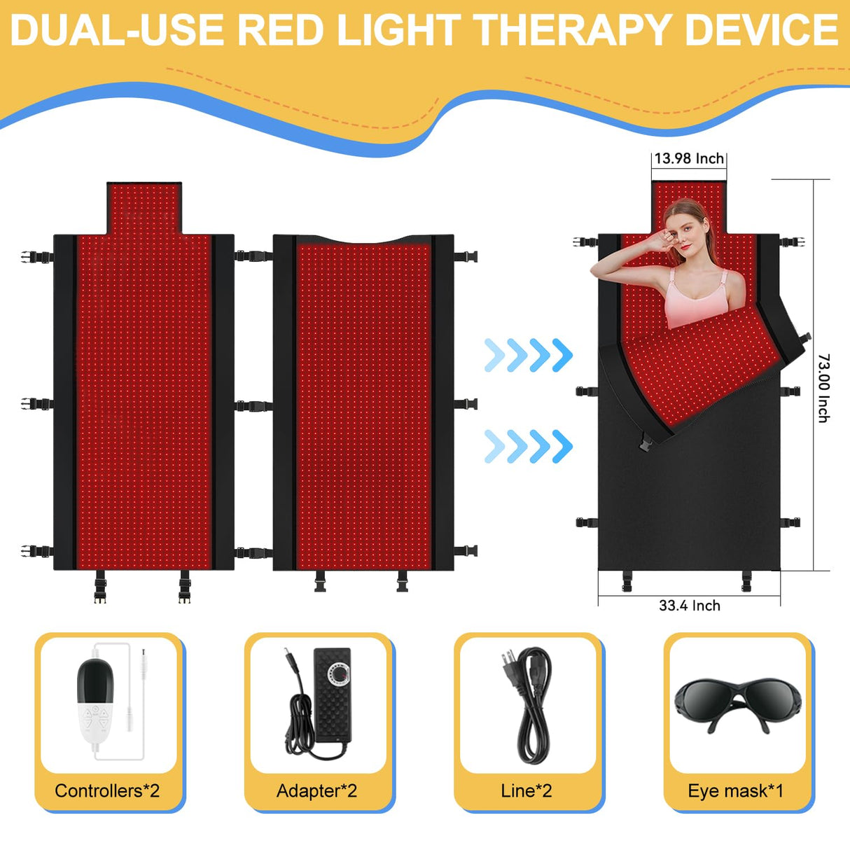Kaoudt 2025 New Dual Wavelength LED Beads 660nm&850nm Red Light Therapy Mat Full Body Used to Relieve Pain 73''x 33'' Kaoudt
