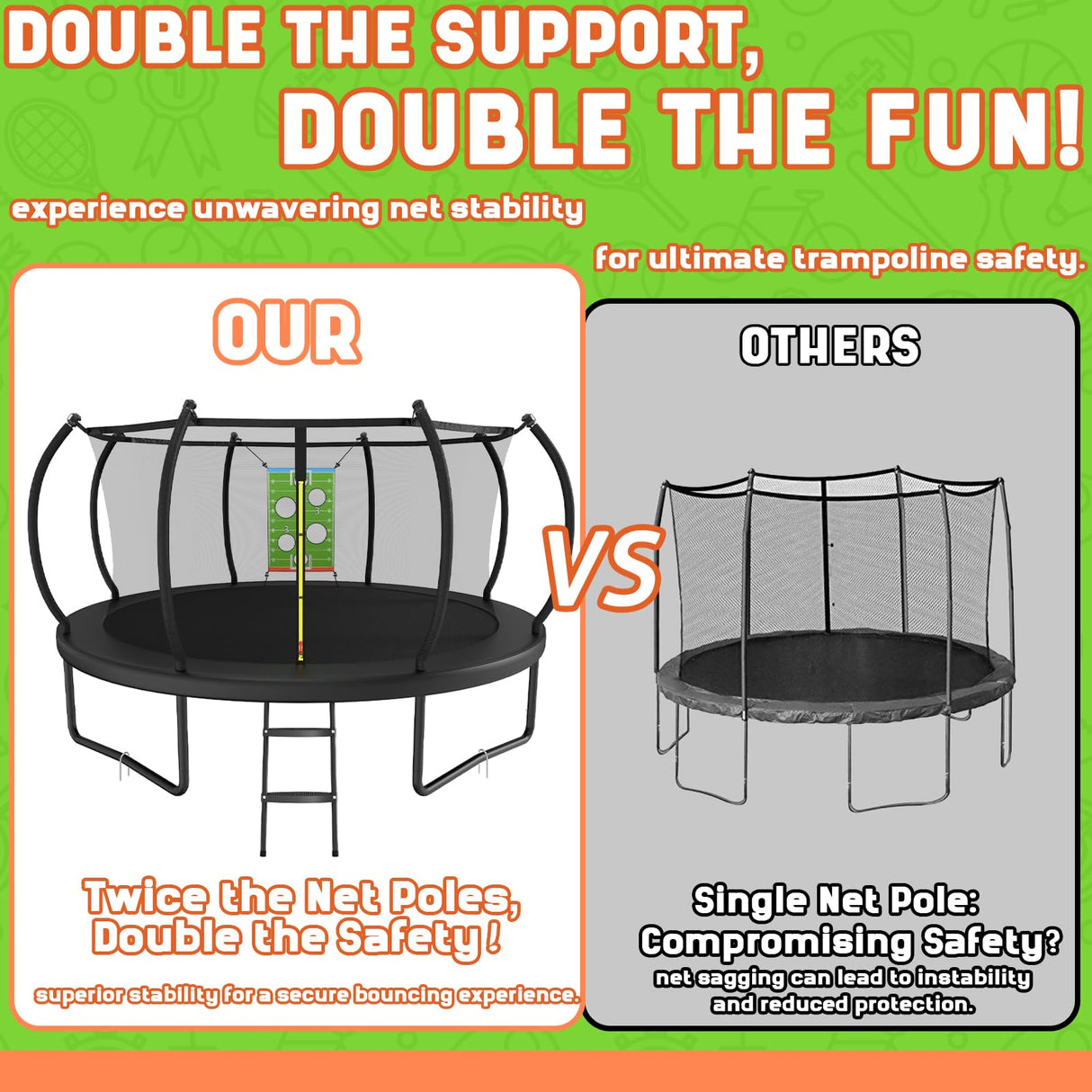 ACWARM HOME Trampoline Outdoor 14FT Trampoline with Safety Net & Rugby Target - Recreational Trampolines for Kids and Adults - Anti-Rust Coated Frame - ASTM Approved - Black ACWARM HOME