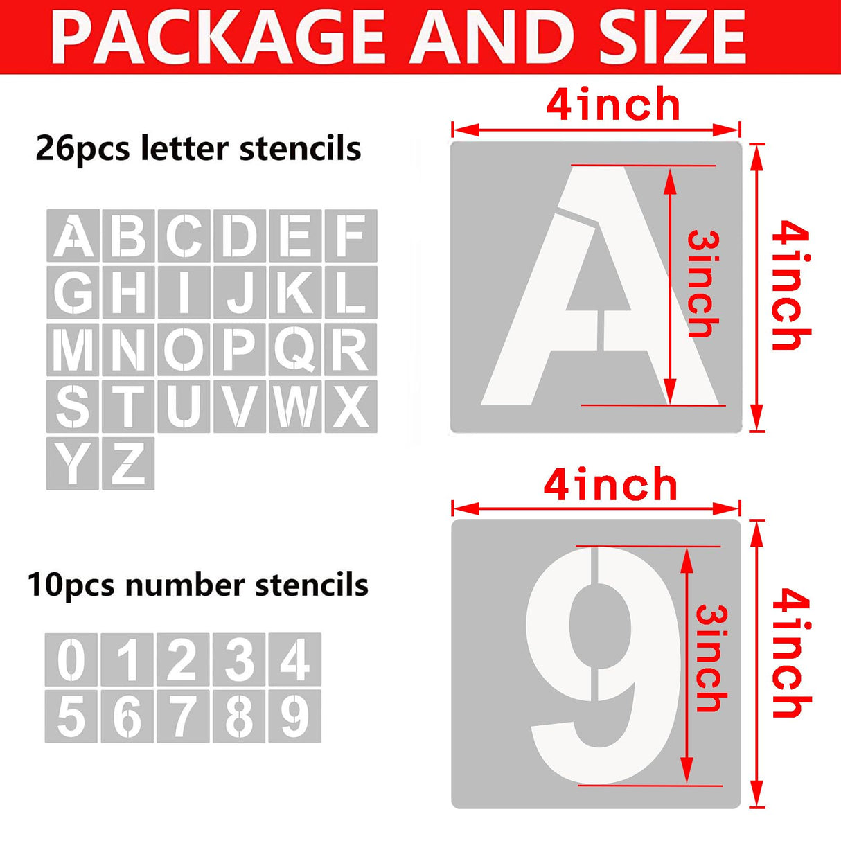 4 Inch Letter Stencils and Numbers, 36 Pcs Alphabet Art Craft Stencil, Reusable Plastic Templates for Wood, Wall, Fabric, Rock, Signage (4 Inch) YEAJON