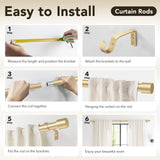 IFELS Heavy Duty Curtain Rods for Windows 66 to 120 Inch, 1 Inch Gold Curtain Rods for Outdoor, Farmhouse, Bedroom, Kitchen, Living Room, Adjustable Easy Install Curtain Rods (A2,Gold,30"-120") IFELS