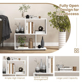 Tangkula 2 Tier Geometric Bookshelf, Freestanding Wood Display Shelf, Home Office Room Divider S Shaped Open Bookcase, Small Bookshelf for Small Spaces, Living Room, Study (White, 1) Tangkula