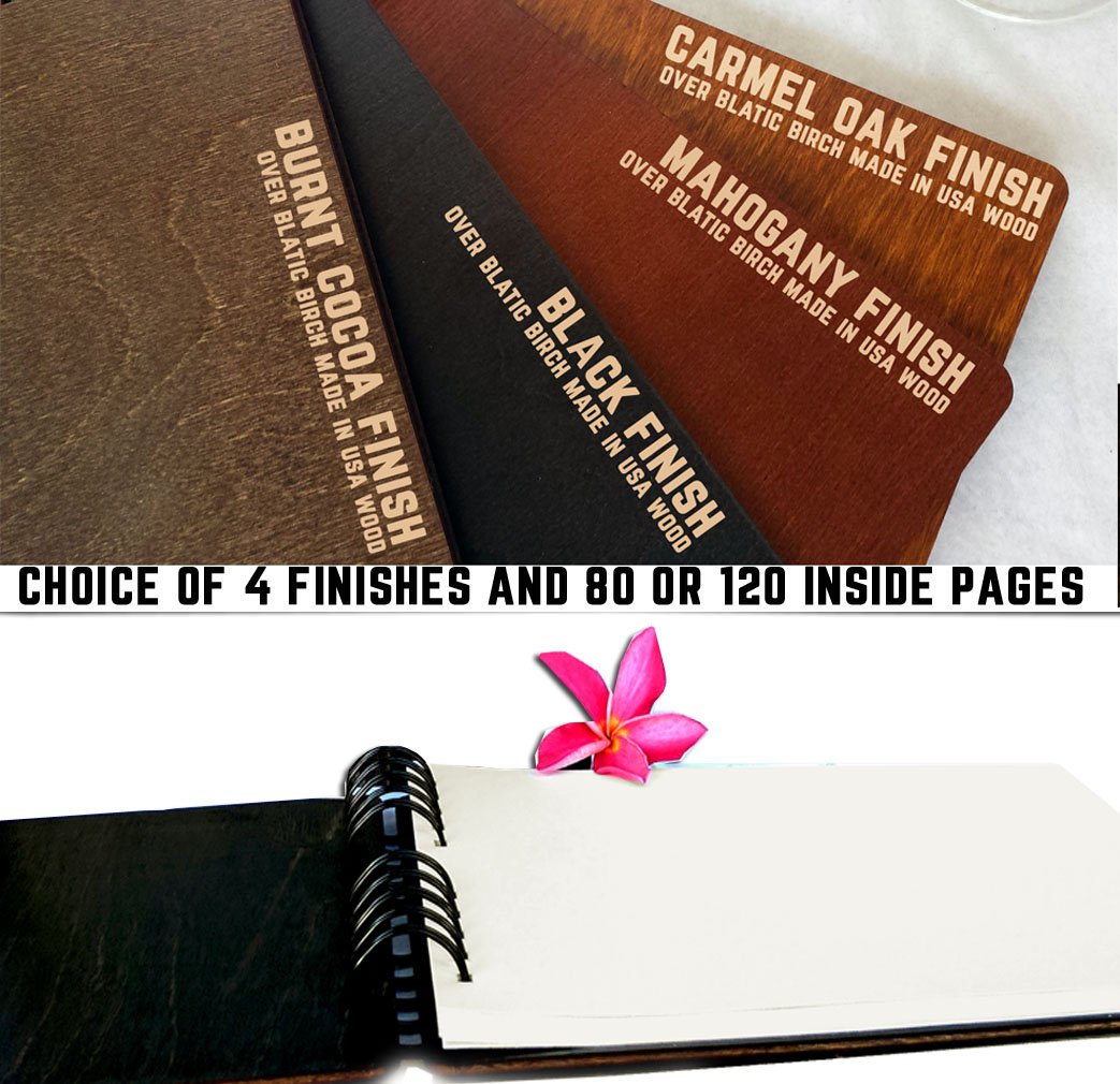 Personalized Wedding Guest Book Mr Mrs Wooden Rustic Vintage Bridal Black Mahogany Oak or Cocoa Unique Wood Hardcover Finish Options Weddings-by-StockingFactory