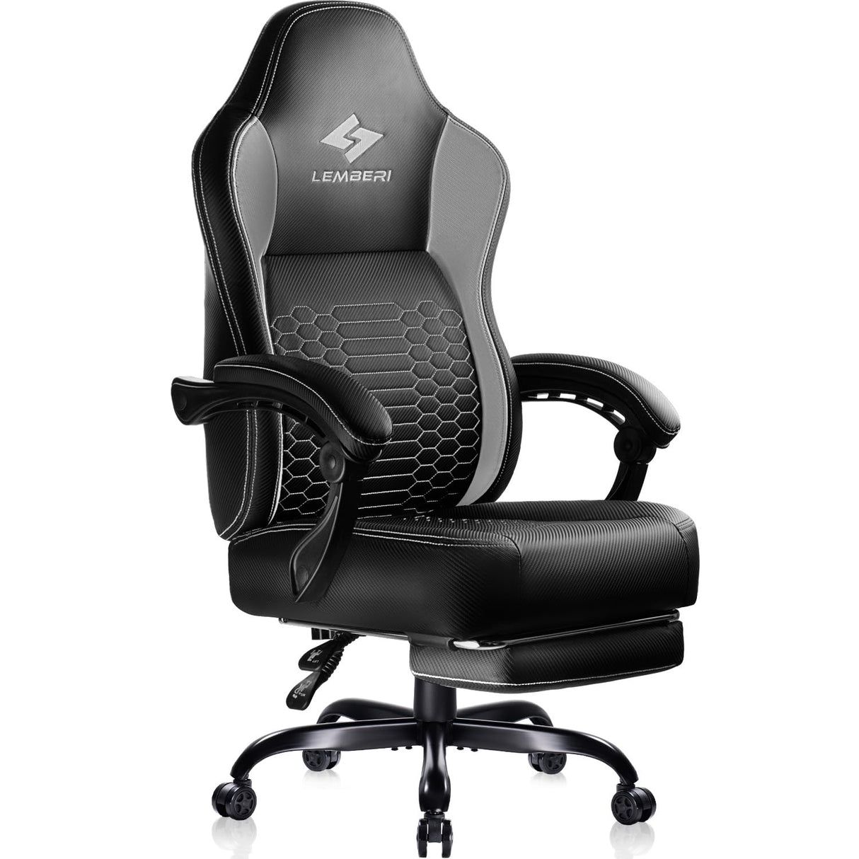 LEMBERI Big and Tall Gaming Chair 400lb Weight Capacity,Gamer Chairs for Adults,Video Game Chair wth Footrest,Racing Style Computer Gamer Chair with Headrest and Lumbar Support (Gray) LEMBERI