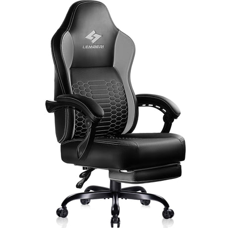 LEMBERI Big and Tall Gaming Chair 400lb Weight Capacity,Gamer Chairs for Adults,Video Game Chair wth Footrest,Racing Style Computer Gamer Chair with Headrest and Lumbar Support (Gray) LEMBERI