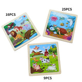 Wooden Jigsaw Puzzle Set of 3 pcs, Farm Jungle and Sea Animals Level up Puzzles Difficulty from 9 pcs to 16 pcs 25 pcs Educational Preschool Toys Gifts OLYDAUS
