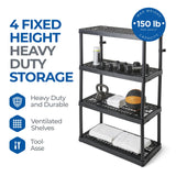Gracious Living 4 Shelf Fixed Height Ventilated Heavy Duty Storage Unit 18 x 36 x 54.5" Organizer System for Home, Garage, Basement, & Laundry, Black Gracious Living