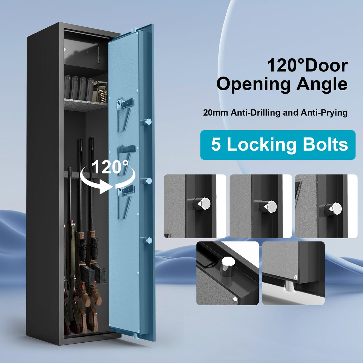 Emasme 5 Gun Safes for Home Rifle and Pistols, Rifle Gun Safe with a Storage Box, Shotgun Safe Without Assembly Required Gun Safe Quick Access, Gun Cabinet with Removable Shelf, Dual Alarm System Emasme