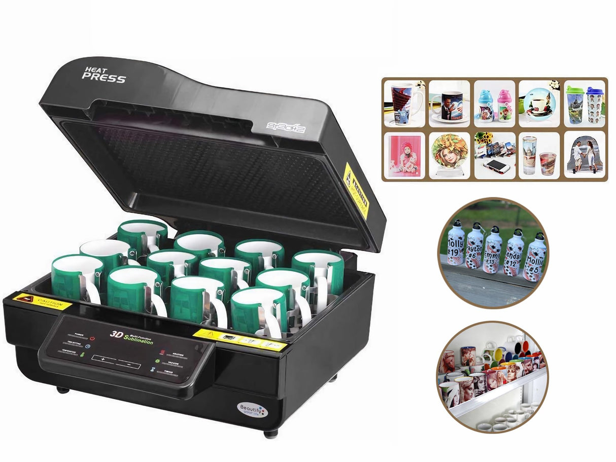 INTSUPERMAI 3D Vacuum Sublimation Heat Press Machine Muti-fuction Sublimation Machine Kit with 9 Pieces Rubber Clamp 2 Heat Resistant Tape for Mugs Transfering Printing 2800W INTSUPERMAI
