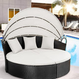 Homall Patio Outdoor Daybed with Retractable Canopy, Rattan Wicker Sectional Seating with Washable Cushions for Patio Backyard Porch Round Daybed Separated Seating (Beige) Homall