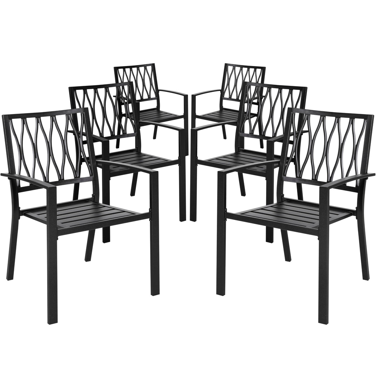 NUU GARDEN 6 Piece Patio Dining Chairs, Stackable Outdoor Dining Chair with Metal Frame, Bistro Patio Chairs for Backyard Lawn Deck Poolside Porch, Black NUU GARDEN