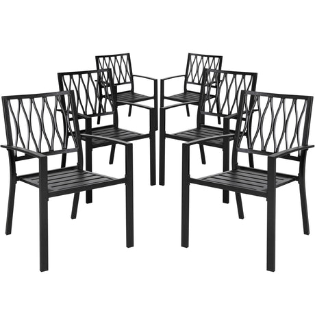 NUU GARDEN 6 Piece Patio Dining Chairs, Stackable Outdoor Dining Chair with Metal Frame, Bistro Patio Chairs for Backyard Lawn Deck Poolside Porch, Black NUU GARDEN