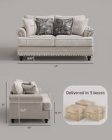 Modern Farmhouse Loveseat Sofa, Chenille Upholstery with Nailhead Trim, Small Couch for Living Room, Bedroom, Office, or Apartment, Includes 4 Accent Pillows Farati