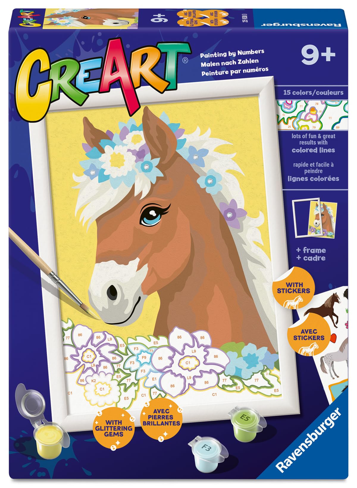Ravensburger - Horse with Flowers CreArt Paint by Numbers Kit | Fun & Easy DIY Art for Kids Age 9+ | Creative Gift Idea for Birthdays & Holidays Ravensburger