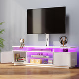 Rolanstar TV Stand with Mount and Power Outlet 51.2", Swivel TV Stand Mount for 32/45/55/60/65/70 inch TVs, Height Adjustable Modern Entertainment Center with Storage & LED Lights, TV Table White Rolanstar