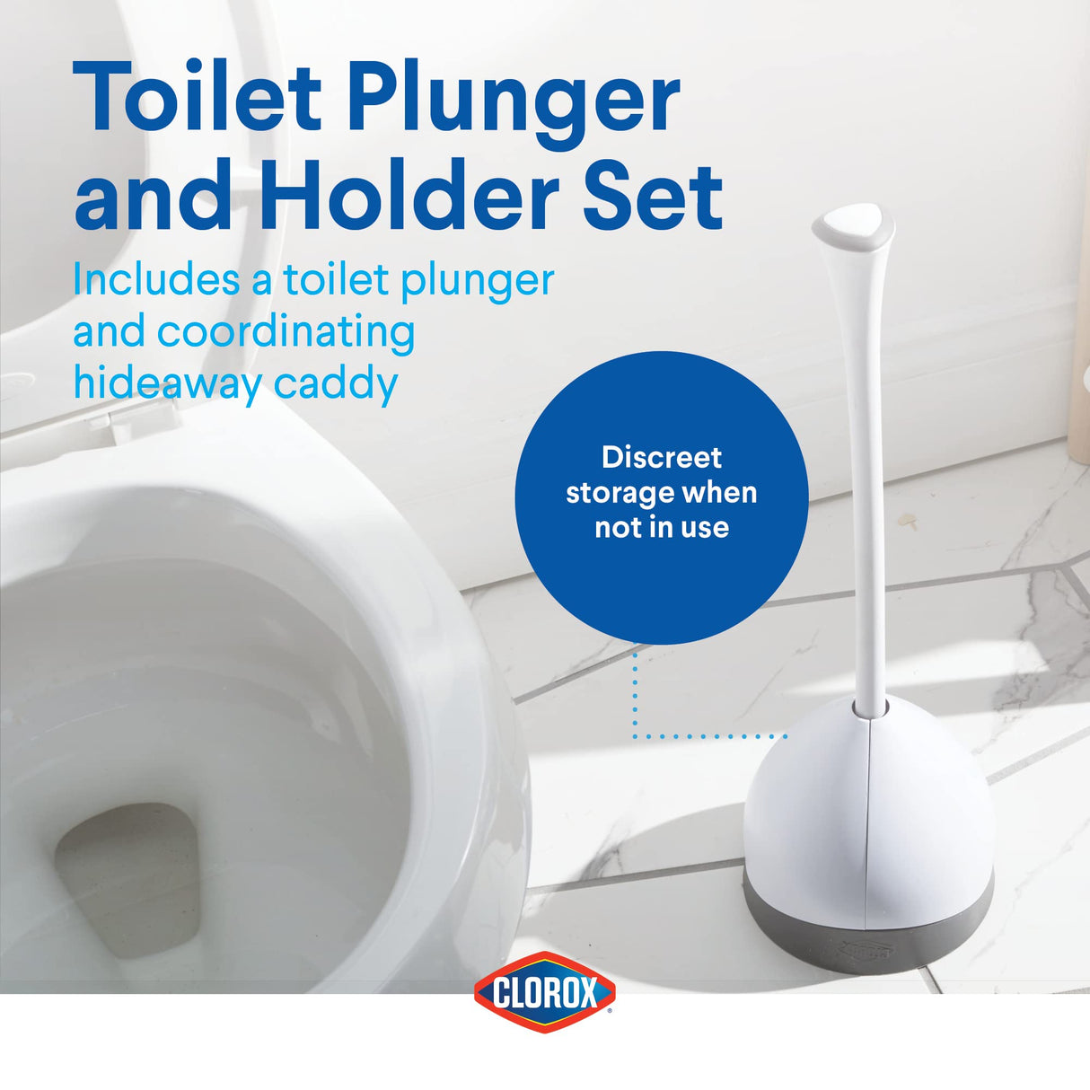 Clorox Toilet Plunger with Hideaway Caddy – Toilet Plunger for Bathroom, Bathroom Organizers & Storage, Bathroom Accessories, Toilet Unclogger, Plunger with Holder CLOROX