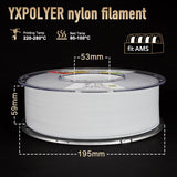 YXPOLYER 3D Printer Filament Nylon Filament PA6 2.2 lbs 1kg White Nylon with Heat-Resistant AMS-Compatible Spool, 3D Printing Filament Easy PA 1.75mm yxpolyer