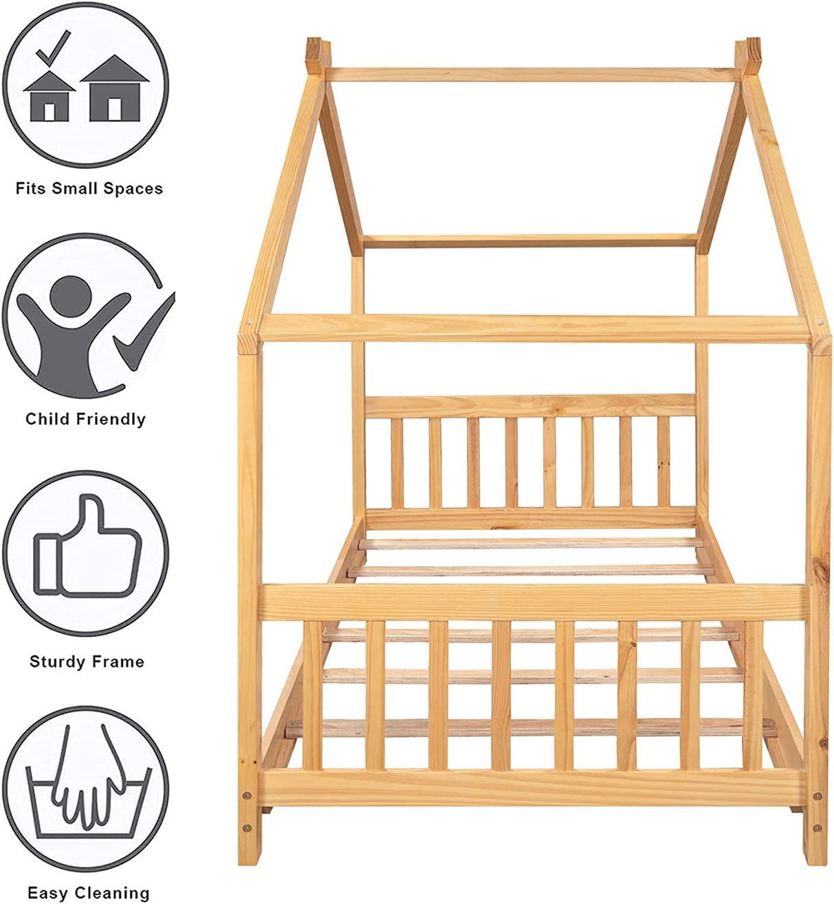 Harper & Bright Designs Twin House Bed for Kids, Floor Bed Frame Twin with Headboard and Footboard, Wooden Twin Kids Bed Montessori Floor Bed for Toddlers, Girls, Boys,Natural Harper & Bright Designs