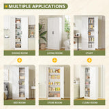 RAVIGIN Farmhouse Storage Cabinet,75" H Metal Pantry Cabinet with Barn Doors and Adjustable Shelves,75" H 6-Tier Rustic Pantry Organizers for Kitchen,Dining Room,White RAVIGIN