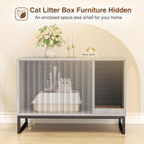 Halitaa Litter Box Enclosure, Modern Cat Litter Box Enclosure Furniture Hidden Litter Box with Cat Scratch Pad, Cat Washroom Cat House End Table, Entryway Bench for Livingroom (Grey) Halitaa
