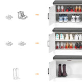 HOMSHO 2-Tier Storage Bench, Shoe Bench with Padded Seat Cushion, Entryway Bench with 4 Barn Doors, Adjustable Shelf, 13.8" D x 47.2" W x 17.7" H, for Entryway, Living Room, Bedroom, White HOMSHO