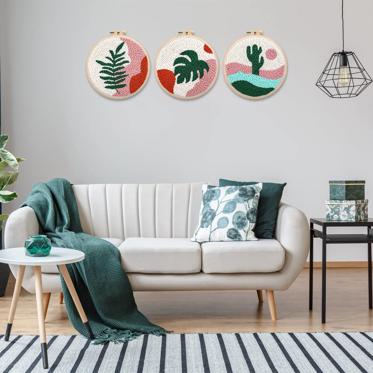 Anidaroel 3 Sets Punch Needle Kits - Beginner Adults Kit with Fabric, Hoops, Yarns and Sewing Needles Anidaroel