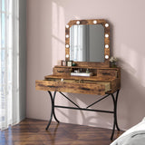 Vanity Table with Lighted Mirror, Modern Makeup Vanity Table with 10 Lights Makeup Desk 4 drawer Storage Dressing Table for Bedroom (Brown) Panana