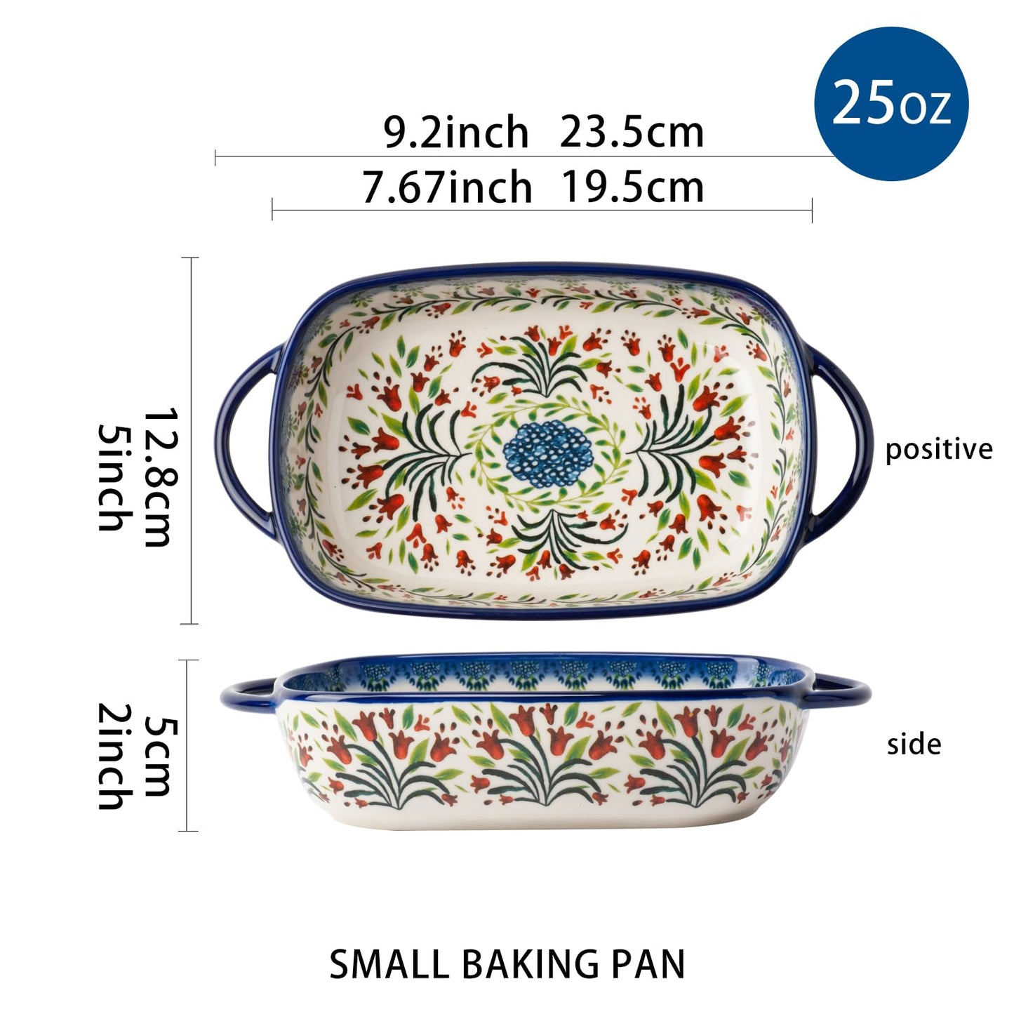 ONECCI Ceramic Rectangular Baking Dishes - 2pc Blue Casserole Set for Oven, Lasagna Pans