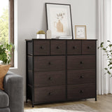 REAHOME 10 Drawer Dresser for Bedroom Faux Leather Chest of Drawers Fabric Dresser with Wooden Top Storage Organizer Unit for Living Room Hallway Entryway Closets (Rustic Brown) REAHOME
