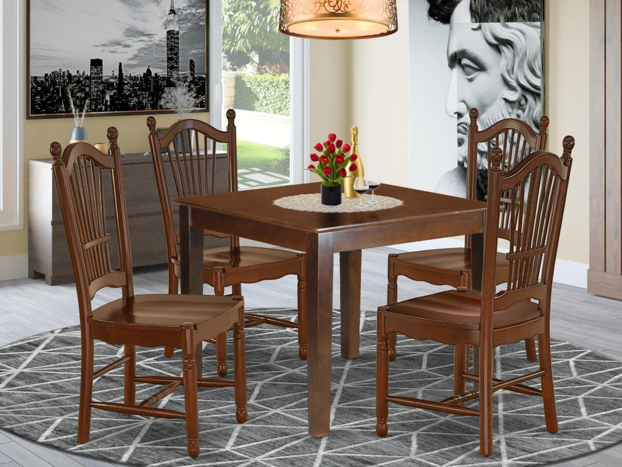 East West Furniture OXDO5-MAH-W Oxford 5 Piece Modern Set Includes a Square Wooden Table and 4 Dining Room Chairs, 36x36 Inch East West Furniture