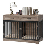 Dog Crate Furniture 47" Wooden Dog Kennels for Dogs Indoor with a Removable Divider for Large/Medium/Small Dogs, 2 Storage Drawers and Large Tabletop Dog Cages Double Doors Dog House, Rustic TTVIEW