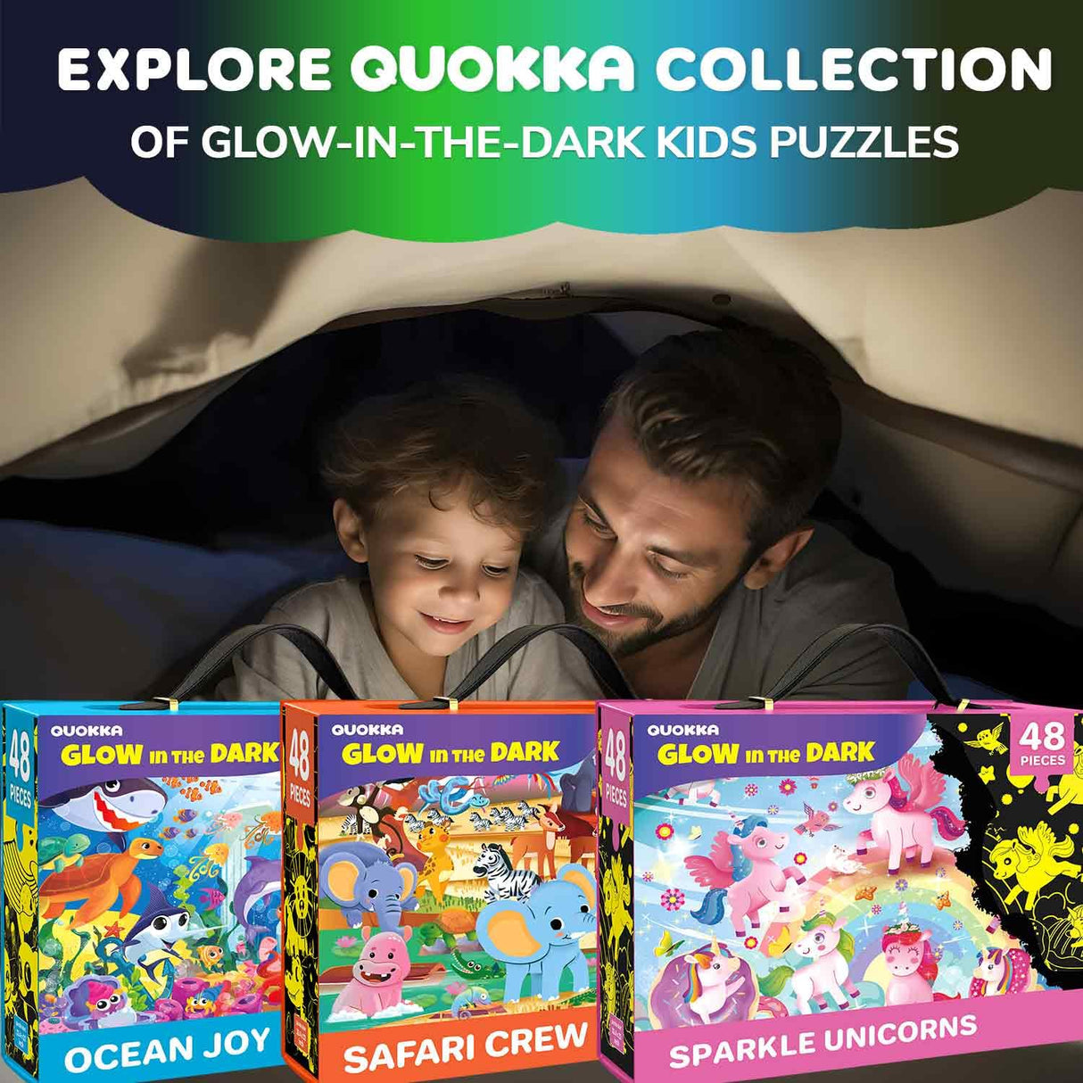QUOKKA Floor Puzzles for Kids Ages 4–8 – 2x3 FT Giant Glow in The Dark Jigsaw – 48 Large Pieces – Magical Fantasy Unicorn Scene – Montessori Toy with Gift Box – Fun Learning Activity QUOKKA