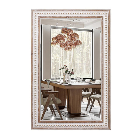 36x24'' Boho Rectangle Mirror Wooden Bathroom Mirrors for Over Sink, Rustic Wall Mirror with Beaded Farmhouse Decorative Mirrors for Bedroom, Living Room, Entryway - Vertical or Horizontal Hanging Decointo