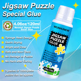 Jigsaw Puzzle Glue Clear with Sponge Head Applicator, Puzzle Saver Frame for 1000/1500/3000 Pieces Puzzle of Paper & Wood, Water-Soluble Special Art Craft Puzzle Guard Glue, Quick Dry (120ML) Wunhunew